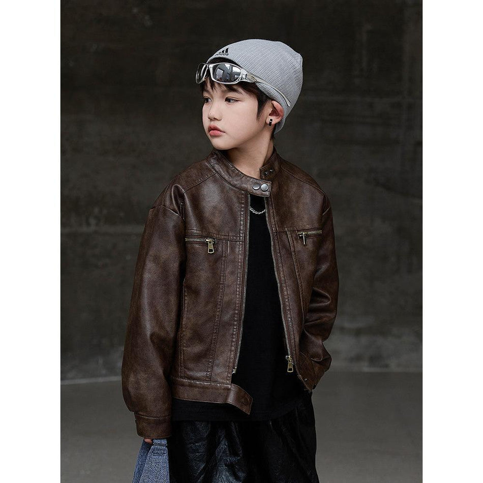 Boys' Jacket Autumn 2025 New Leather Motorcycle Jacket Boys'