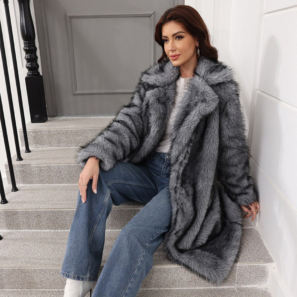 European Faux Fur Overcoat Women