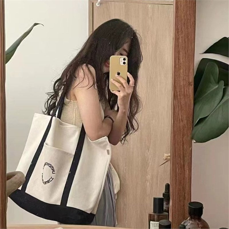 2023 Trendy Canvas Tote Bag – Large Capacity with Zipper for