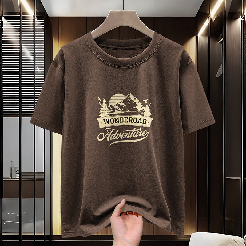 Men's Pure Cotton Mountain Letter Print Short Sleeve T-Shirt