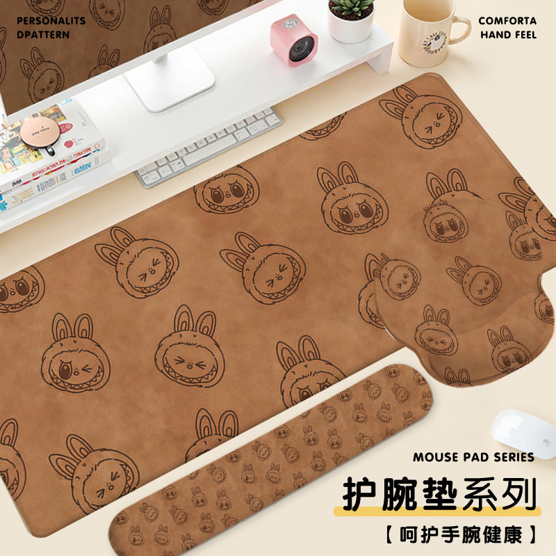 Brown Labubu Cartoon Desk Pad Set with Wrist Rest