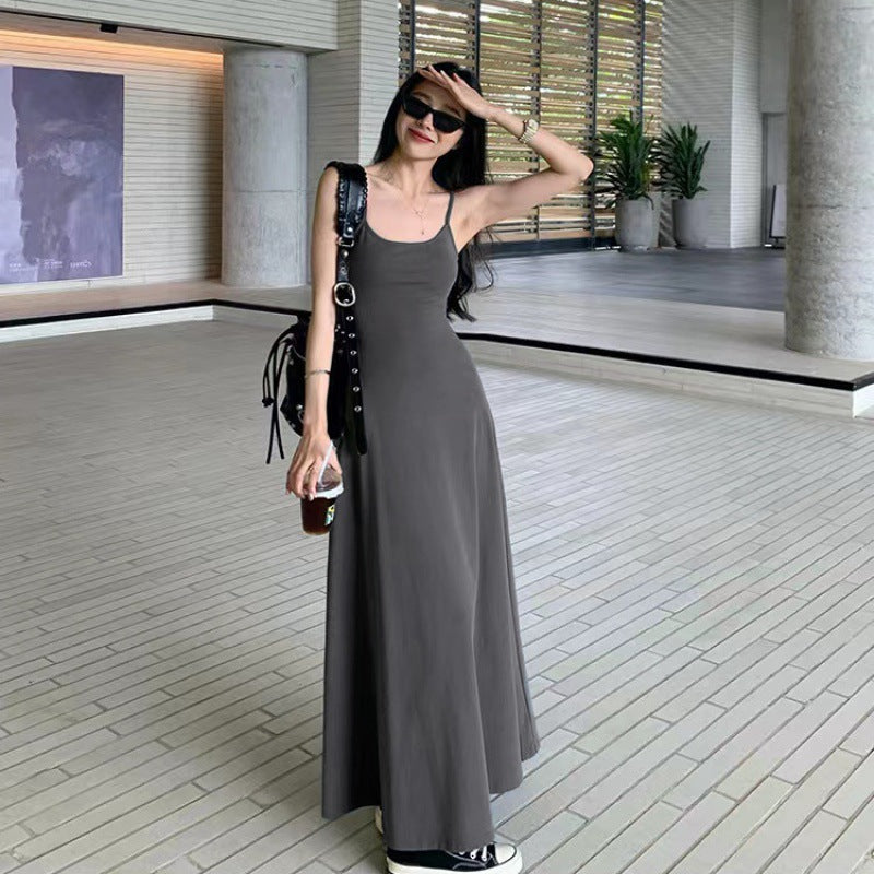 STOCK-Elegant Black Slim-Fit Sling Dress