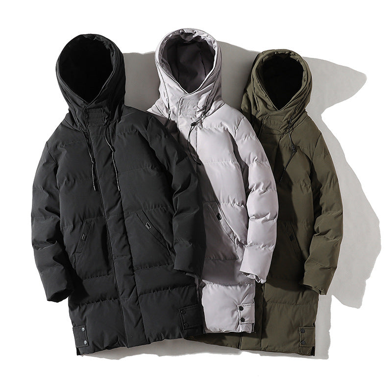 INSTOCK-Men’s Mid-Length Hooded Cotton-Padded Jacket – Thickened