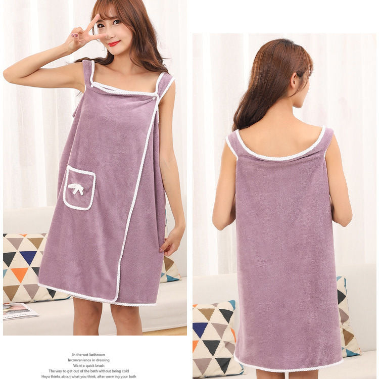 Coral Fleece Wearable Bath Towel – Soft Absorbent Wrap