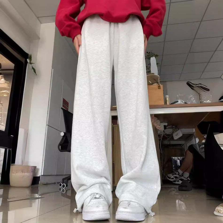 Grey Wide-Leg Sports Pants Women’s Casual Fit