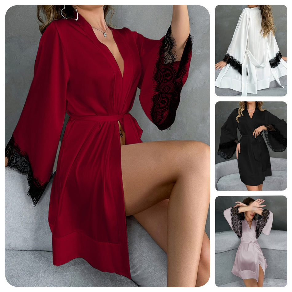 Lace Splicing Faux Silk Sexy Nightgown