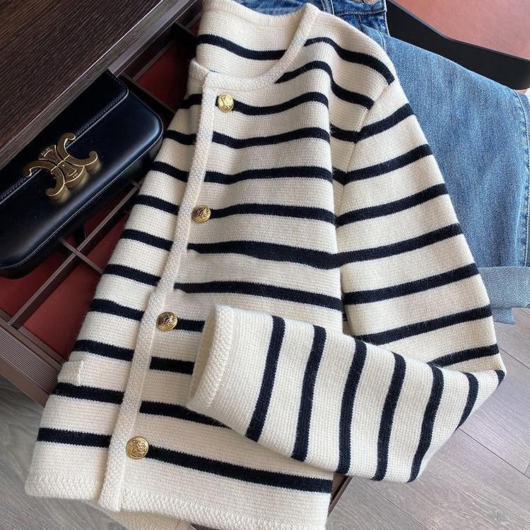 Black & White Striped Knit Cardigan