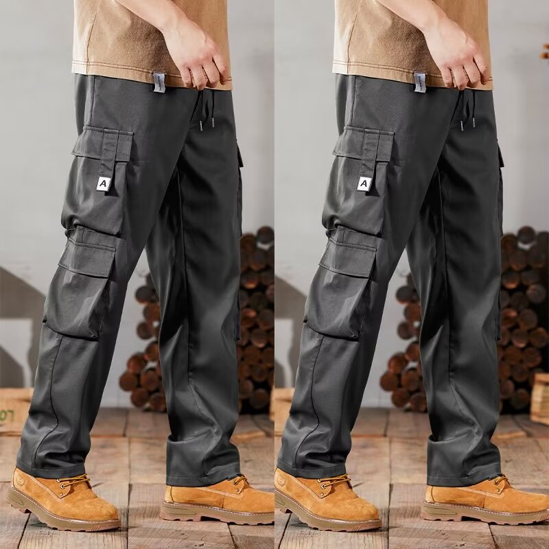 Men's Fleece-Lined Straight Cargo Pants Multi-Pocket Workwear