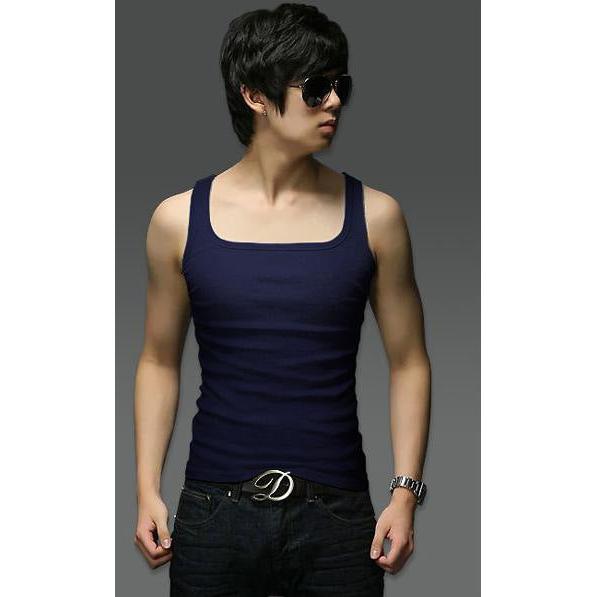 Men’s Korean Style Slim Square Collar Cotton Vest Summer