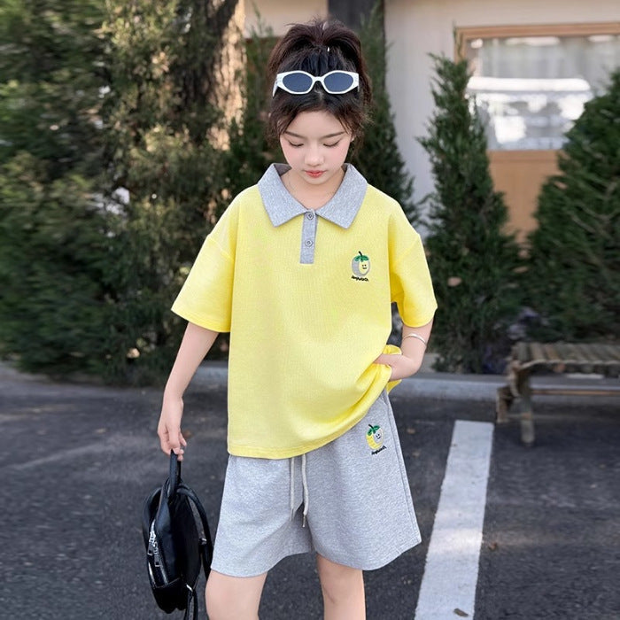 Girls Cartoon Apple Smiley Shorts Summer Set – Baby & Children's Outfits – Image 6