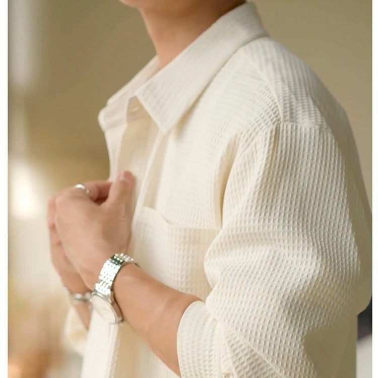 Men’s Draped Solid Shirt | Korean Loose Fit Spring Wear