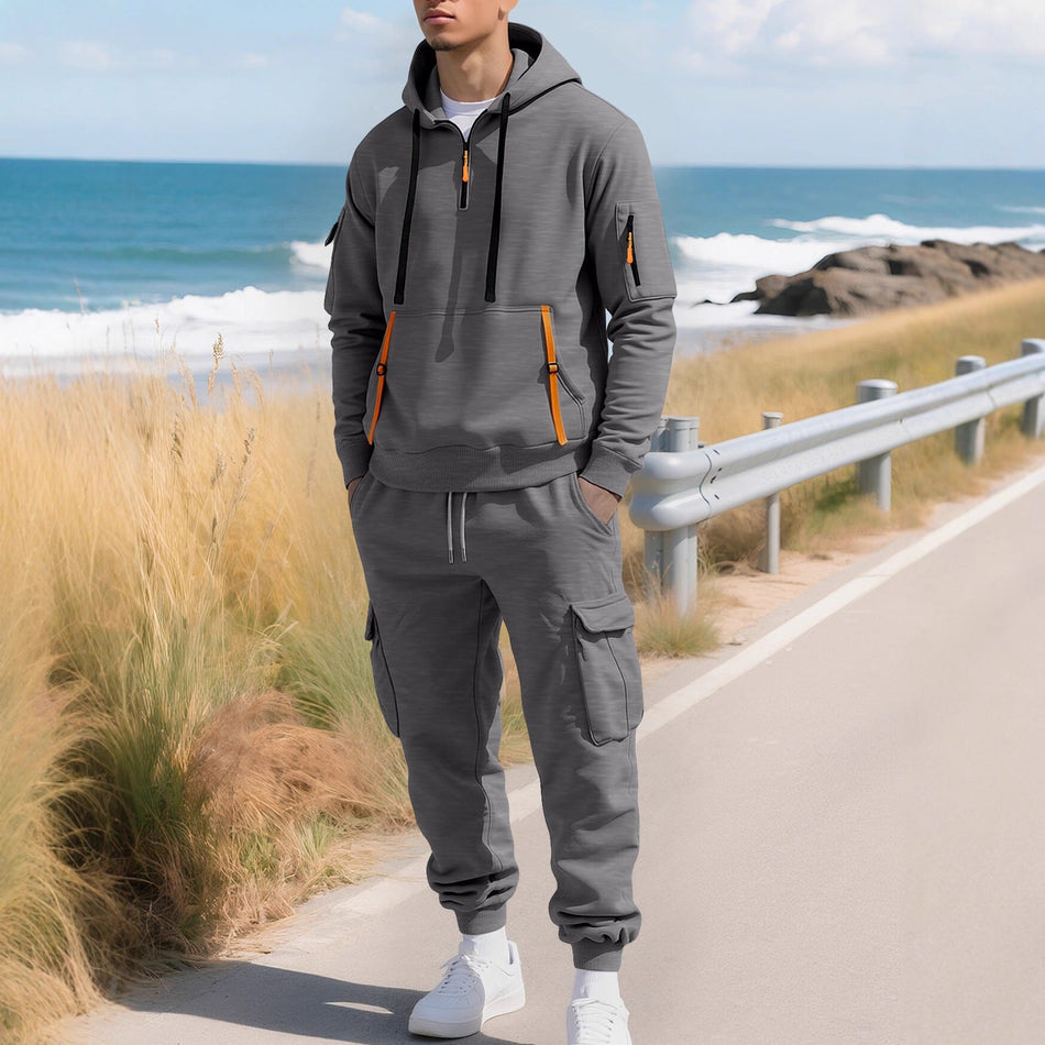 Men's Autumn-Winter Fleece Hoodie & Cargo Pants Set