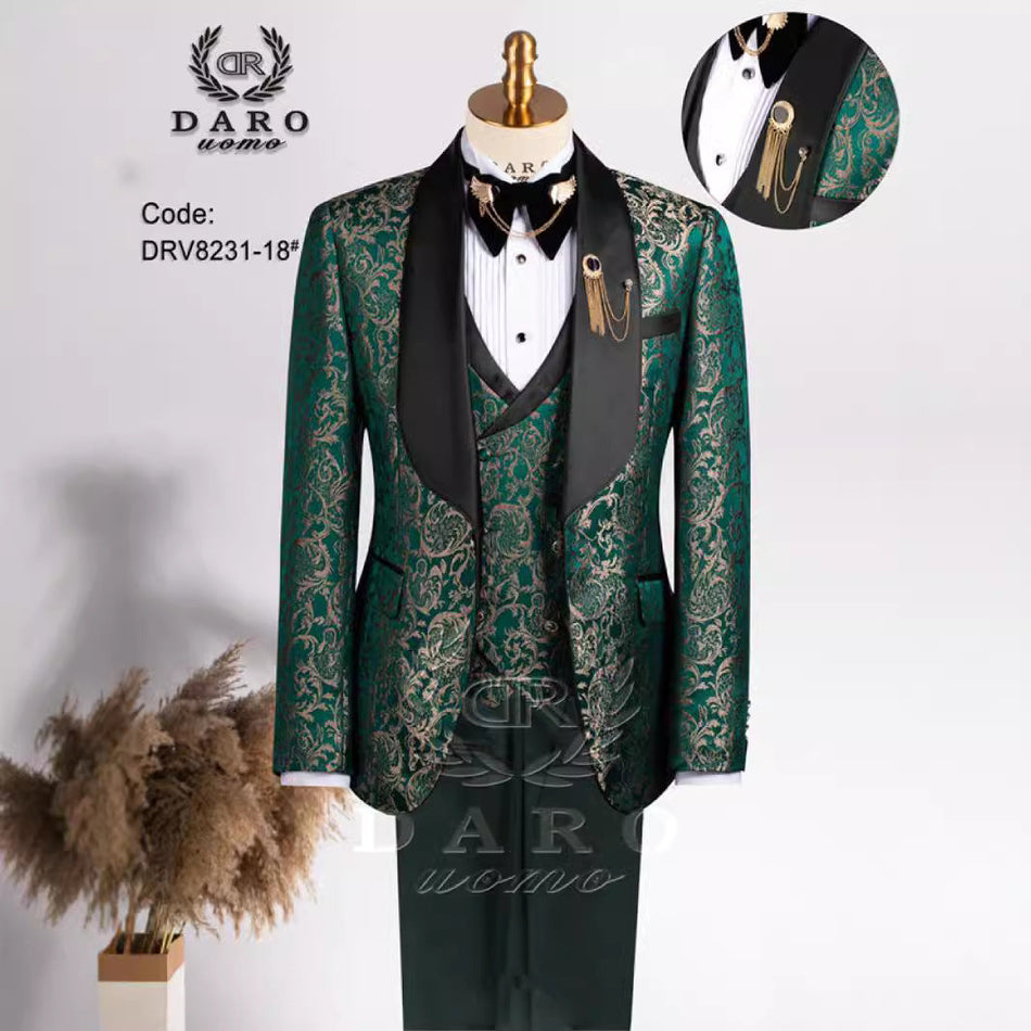 Men’s Jacquard Plus Size Wedding Suit Groom Formal Wear