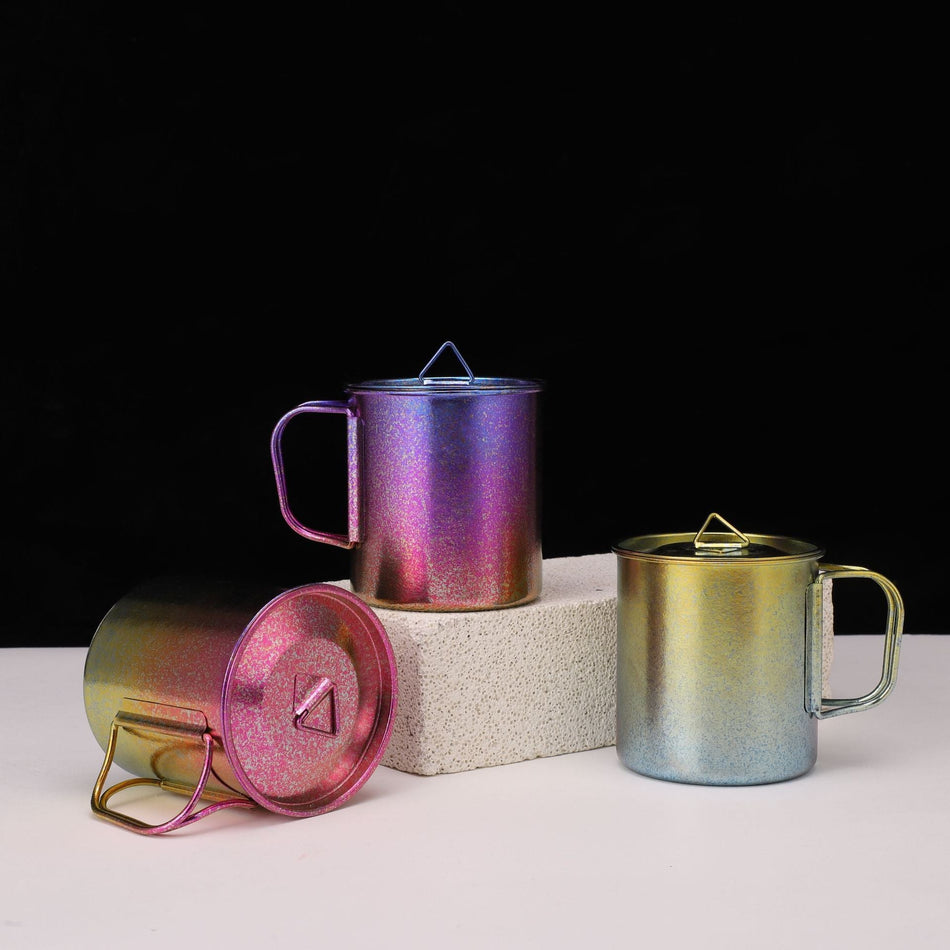 Gradient Pure Titanium Mug with Handle & Lid Outdoor Cup