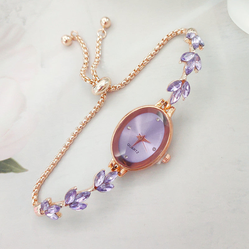 Diamond Wheat-Ear Women’s Watch Leaf Bracelet Adjustable