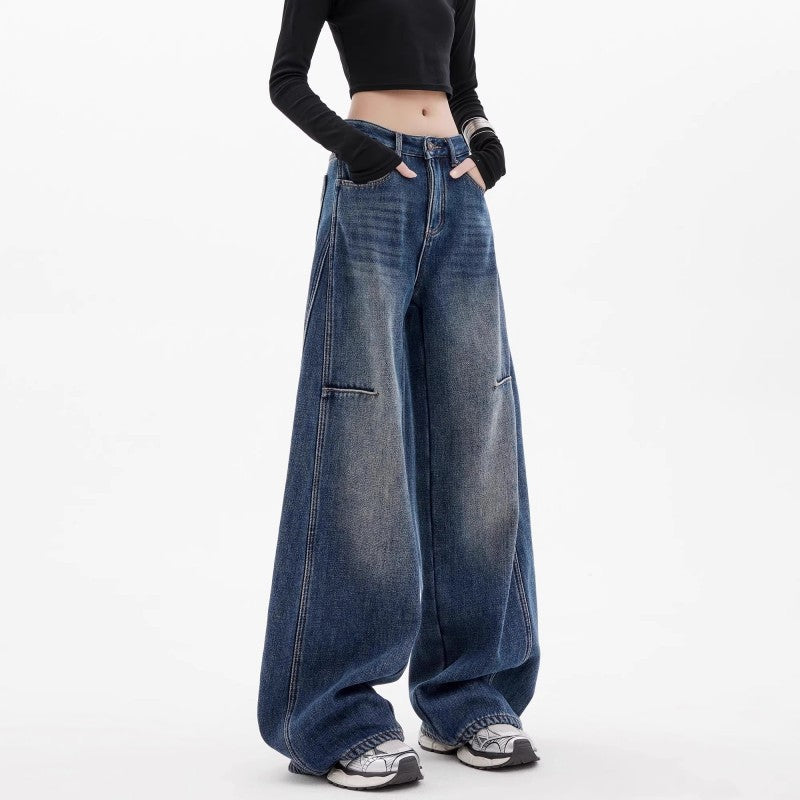 Vintage scythe high waist wide leg jeans for women