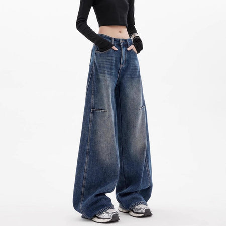 Vintage scythe high waist wide leg jeans for women