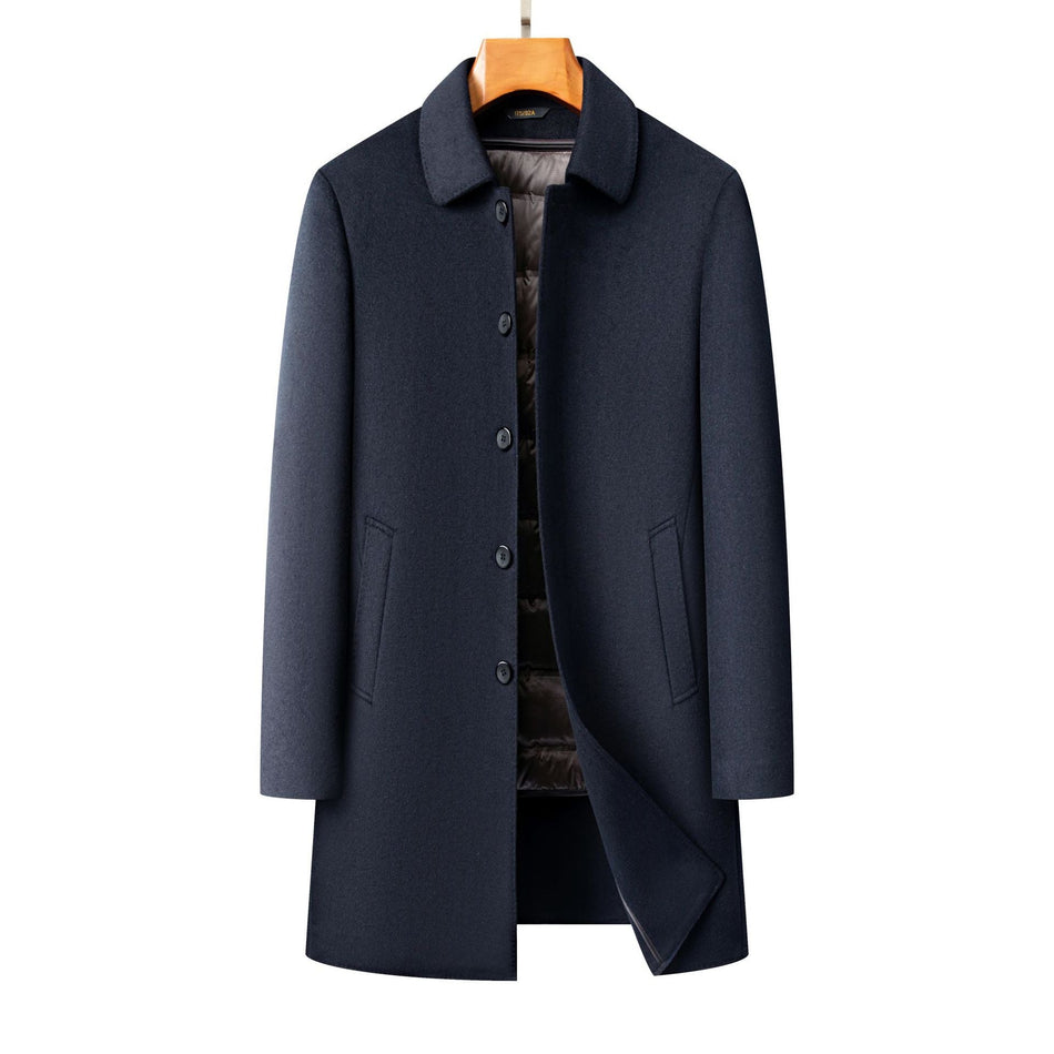 Men’s Long Wool Coat with Thick Down Lining – Winter Warm