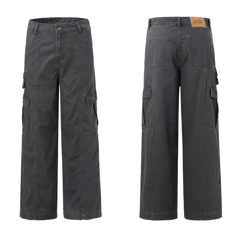 Unisex Multi Pocket Cargo Pants Wide Leg Casual Workwear Trousers