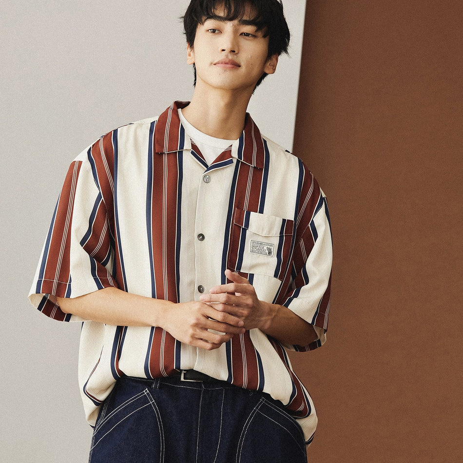 Striped Hawaiian Shirt – American Short Sleeve Casual Top