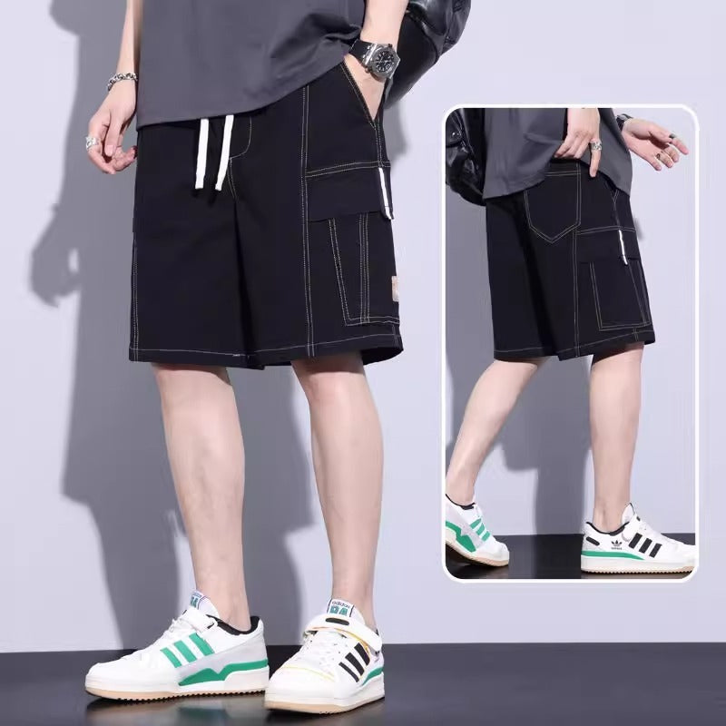 Men's black Lightweight Denim Capris - Relaxed Fit Korean Casual Shorts