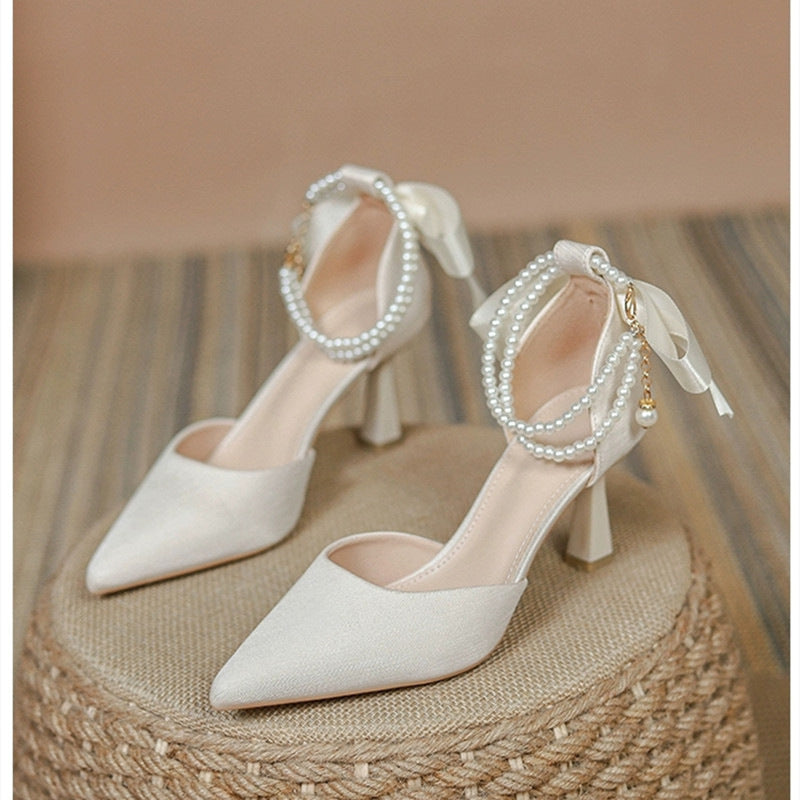 Pearl Bow Stiletto Heels – Fairy Style Sandals