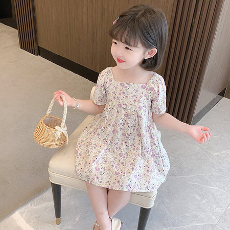 Girls Floral Bow Cotton Dress Summer 2024 Korean Style – Summer Kids Fashion Nepal | Tudoholic