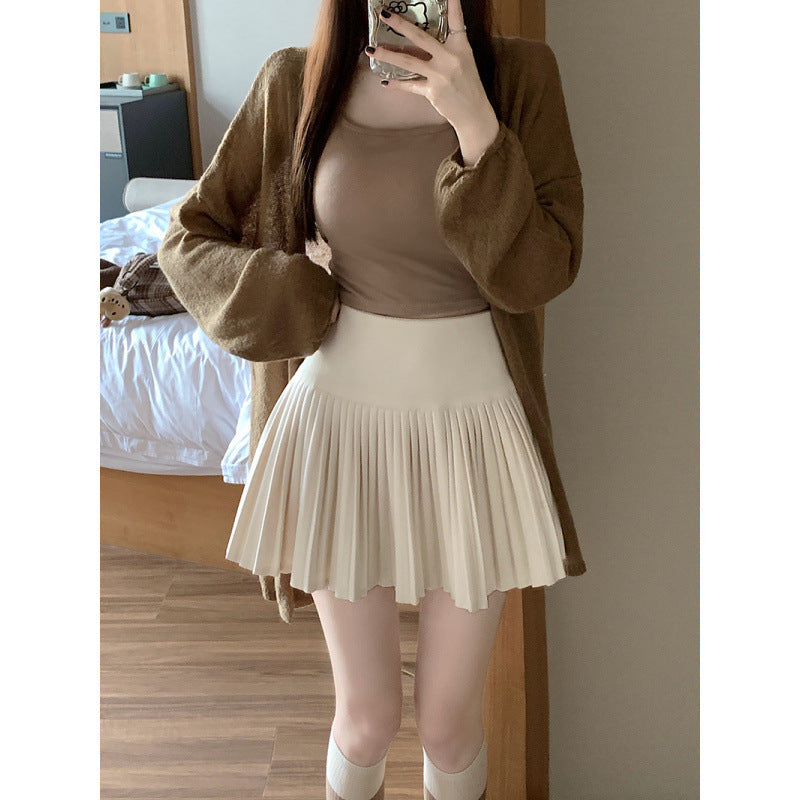 Pure Wish White Wool A Line Skirt High Waist Slim Fit Style!