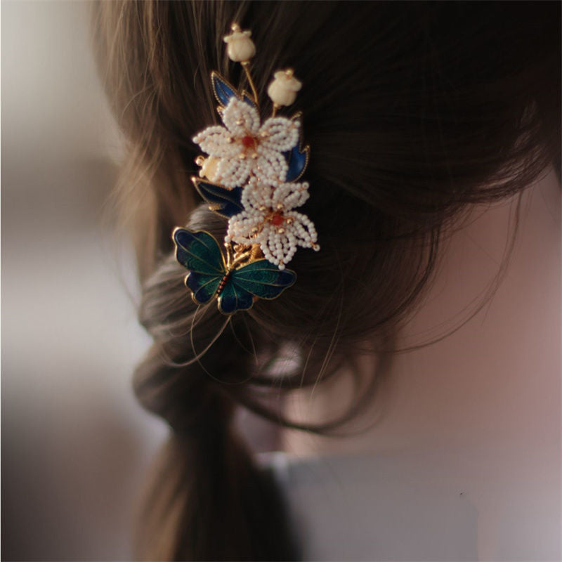 Burnt Blue Lily-of-the-Valley Hanfu Side Clip