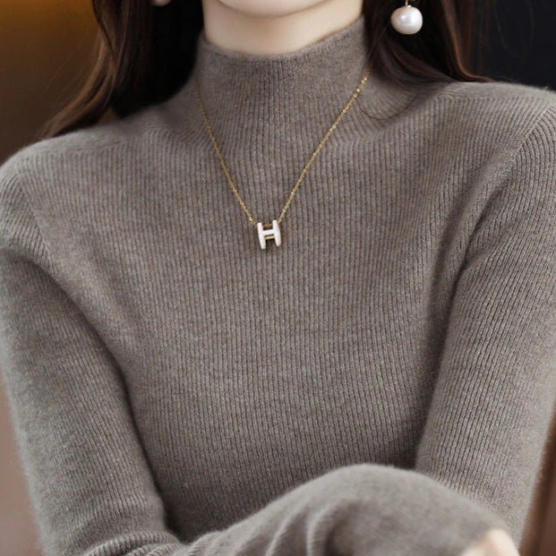 STOCK-Women’s Cashmere Half-Turtle Collar Knit Sweater