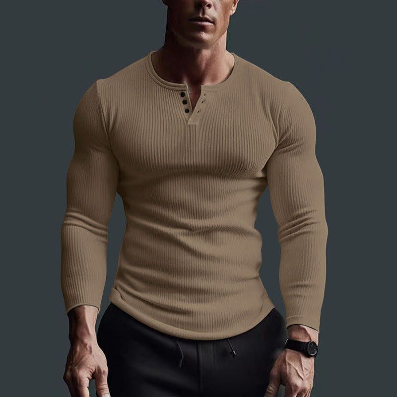 Men’s Long-Sleeve V-Neck Fitness T-Shirt Plus Size