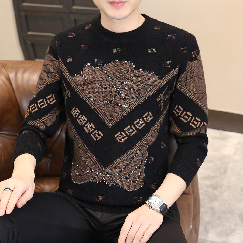 Men’s European Style Thick Rhinestone Winter Sweater