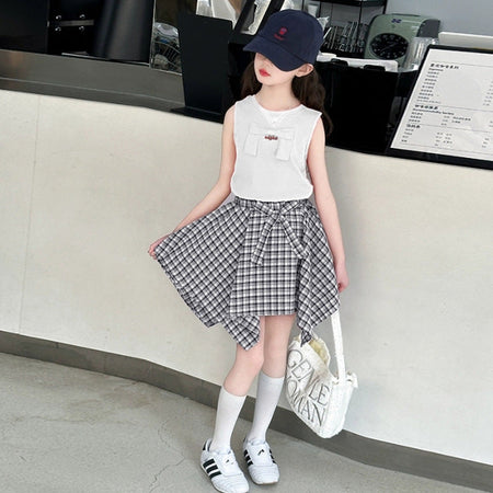 Girls Color-Block Plaid Skirt Summer Set – Baby & Children's Outfits – Image 7