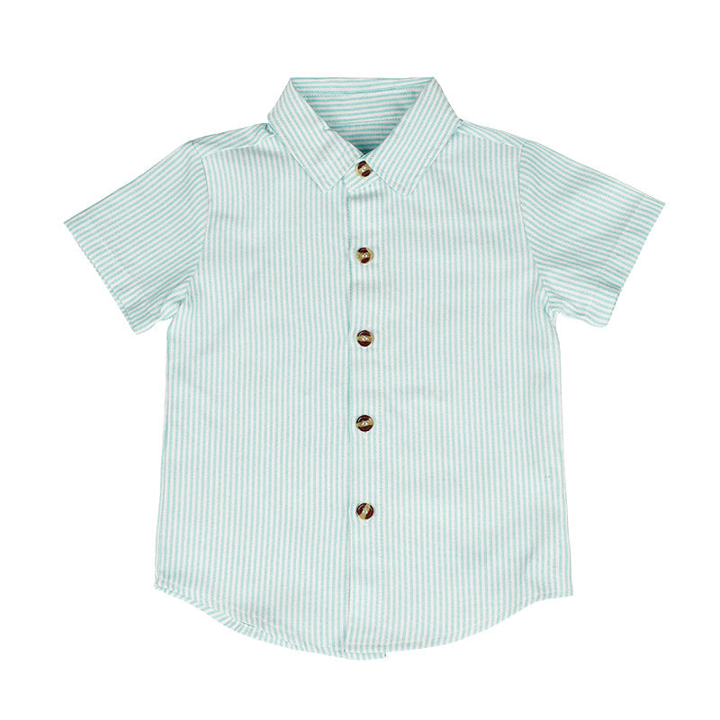 Boys Korean Style Striped Collared Shirt Spring Summer