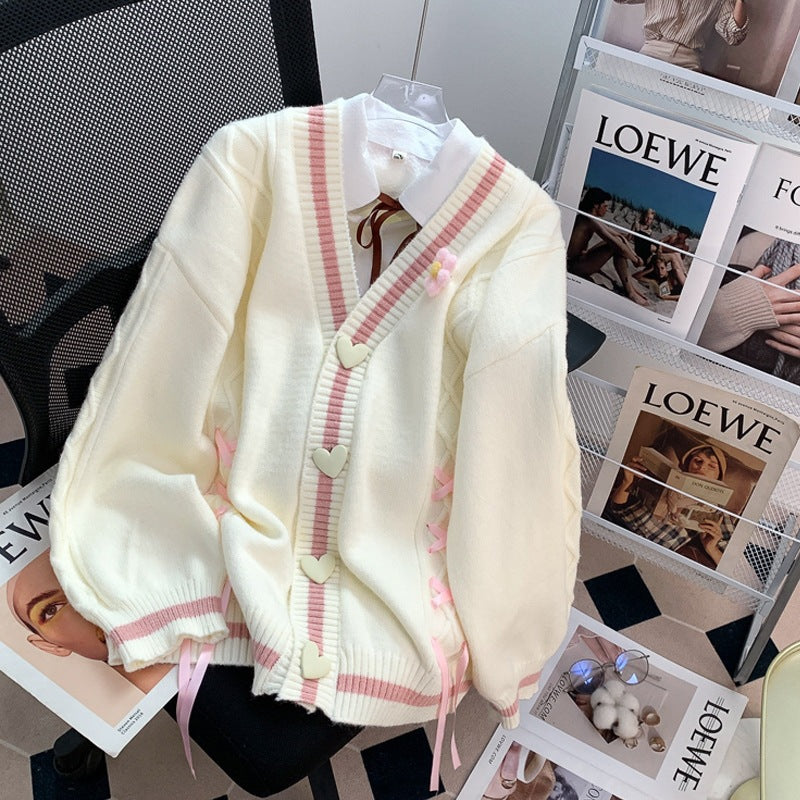 STOCK-Lazy Bow Knit Cardigan