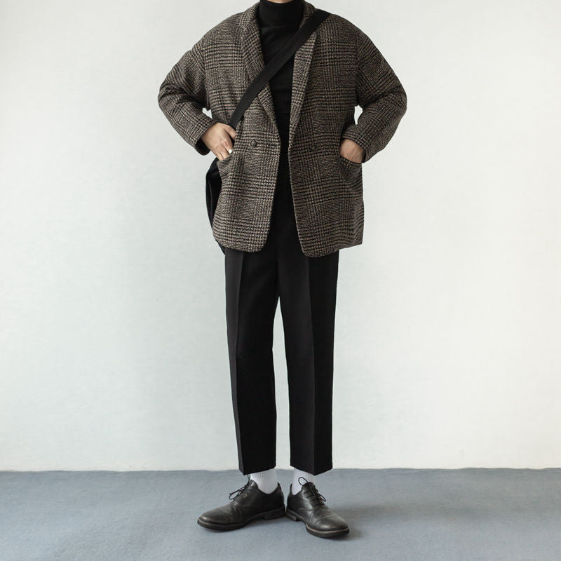 Harajuku Plaid Wool Suit Jacket – Korean Loose Casual