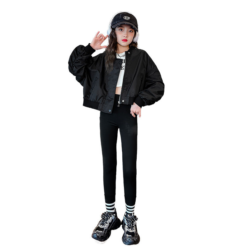 Girls’ Short Pilot Jacket – Korean Style Zip-Up