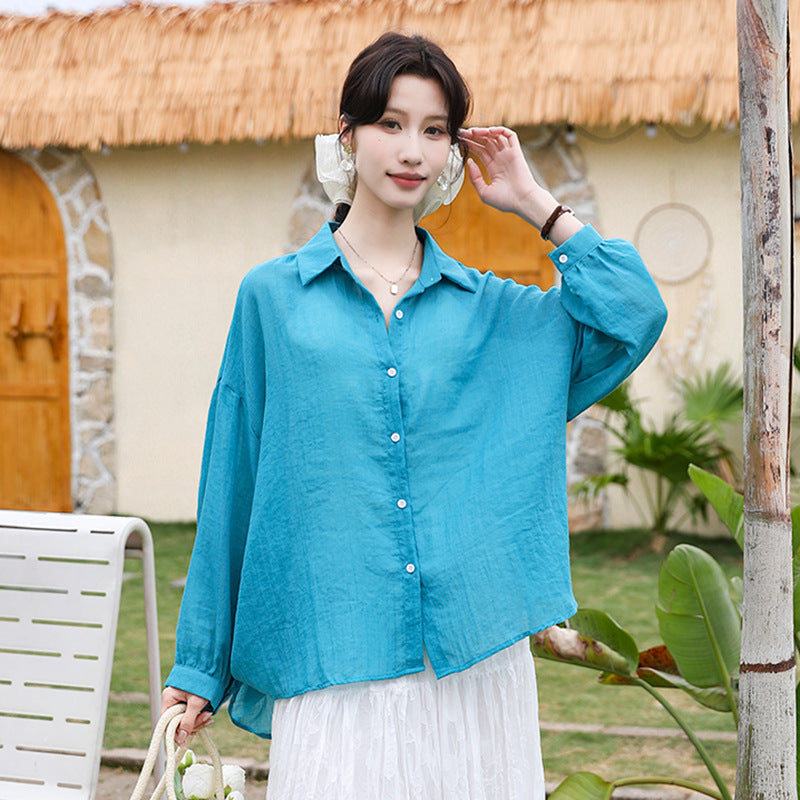 ite Fashion Solid Color Ramie Shirt