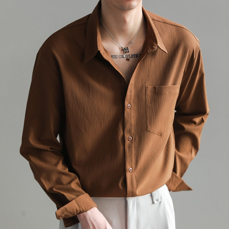 Korean Solid Color Shirt – Handsome Non-Iron Casual Top