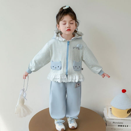 Baby Girl Cartoon Lace Cardigan Outfit Set – Adorable Toddler Fashion Nepal | Tudoholic