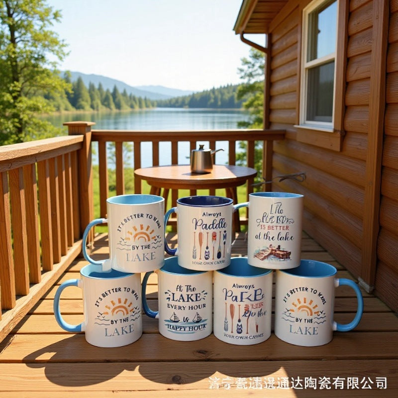 11oz Ceramic Coffee Mug Dark Blue & Light Blue Cups