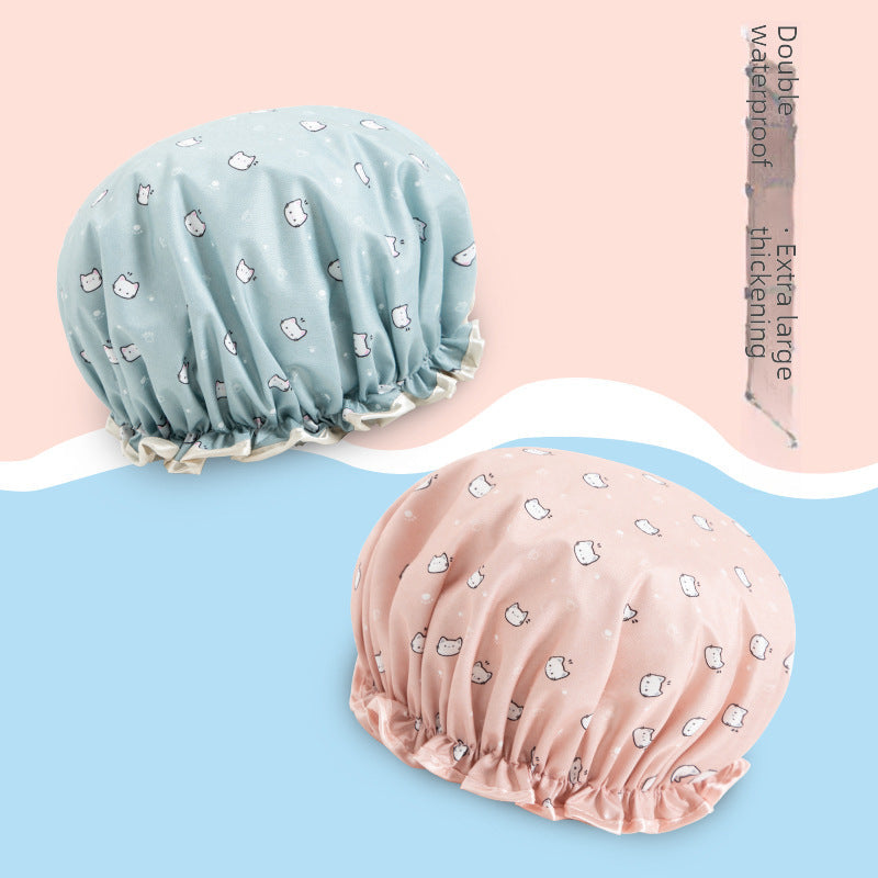 Cute Cartoon Double-Layer Waterproof Shower Cap