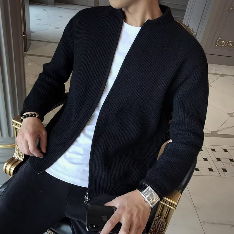Men's Slim Knit Cardigan – Autumn Winter Solid Sweater Jacket
