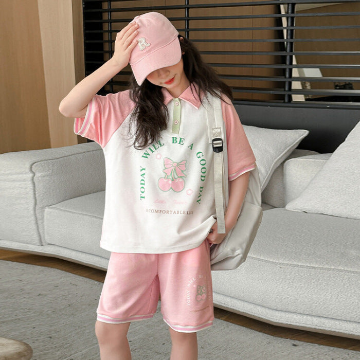 Girls Cartoon Polo Shorts Two-Piece Summer Set – Baby & Children's Outfits – Image 6