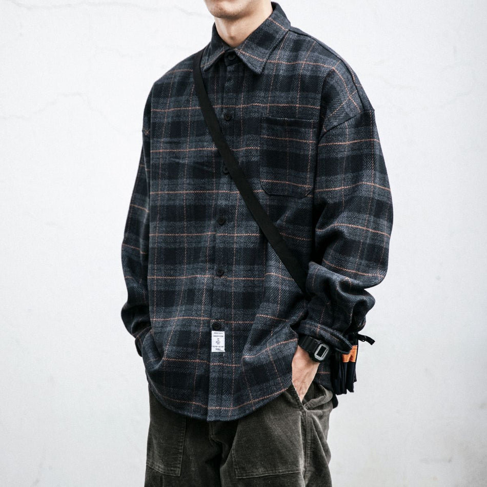 Woolen plaid coat men's spring and autumn Korean version of the