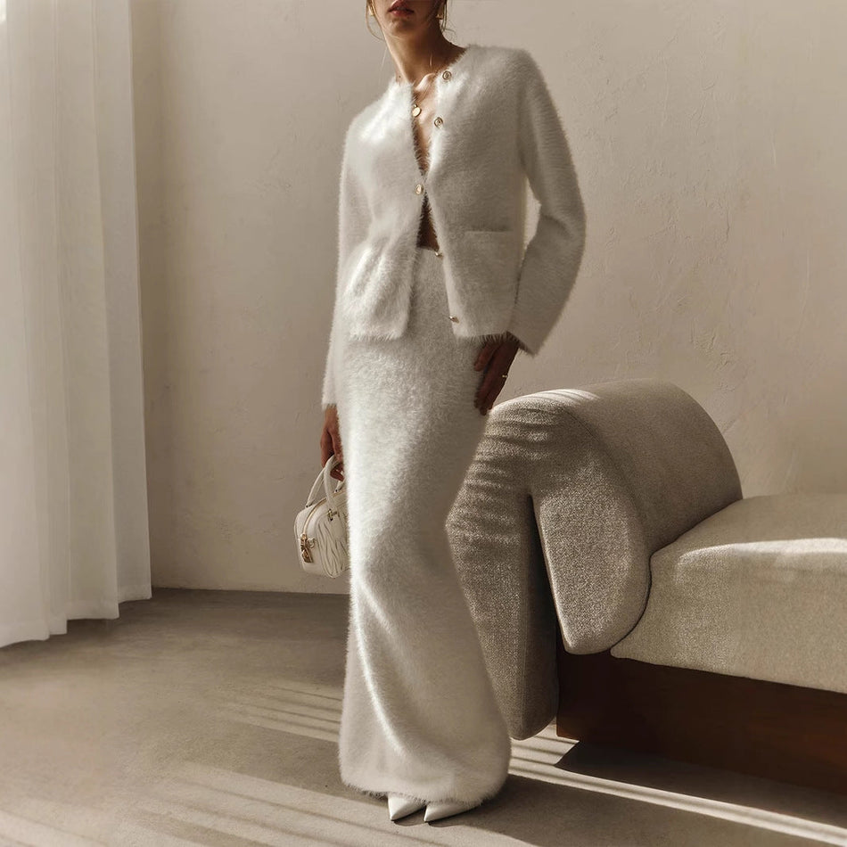 Plush Skirt Suit for womens 2025 | Warm & Chic