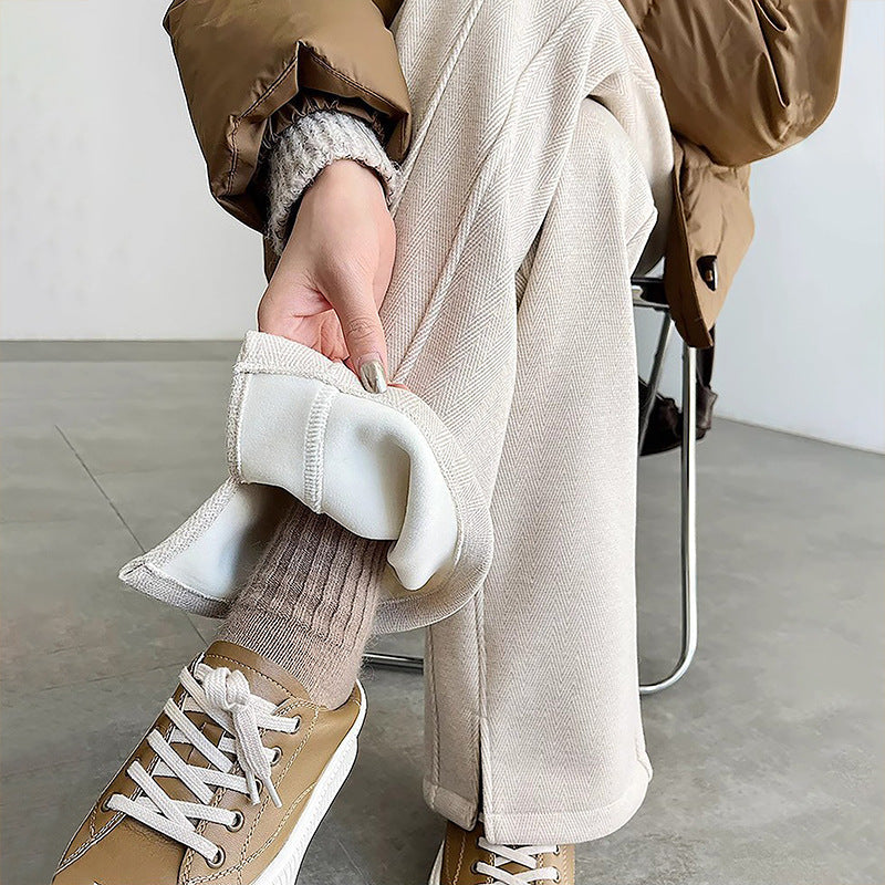 Herringbone Velvet Wide-Leg Pants