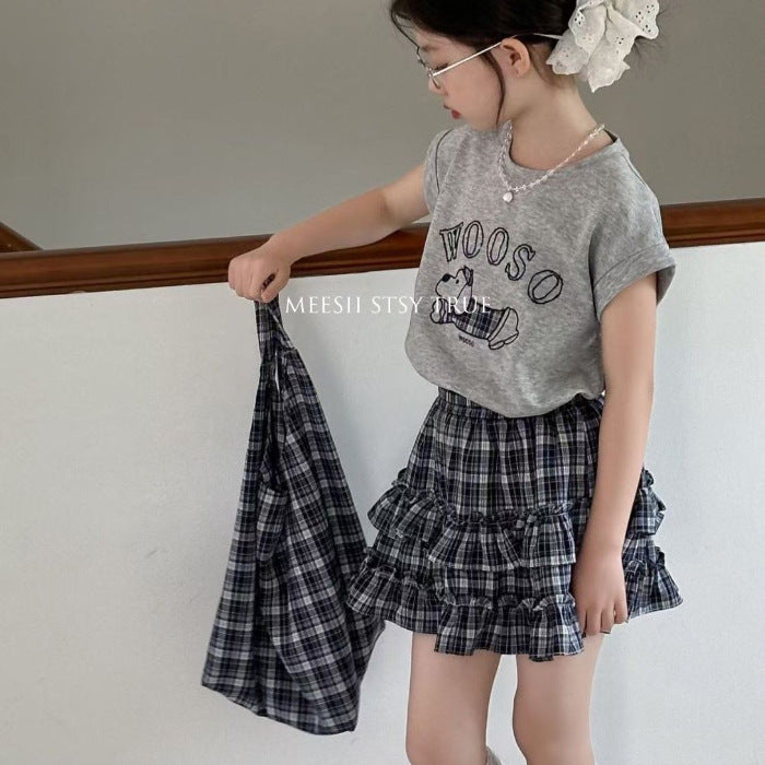 Girls Puppy Cartoon Plaid Skirt Summer Set – Baby & Children's Outfits – Image 6