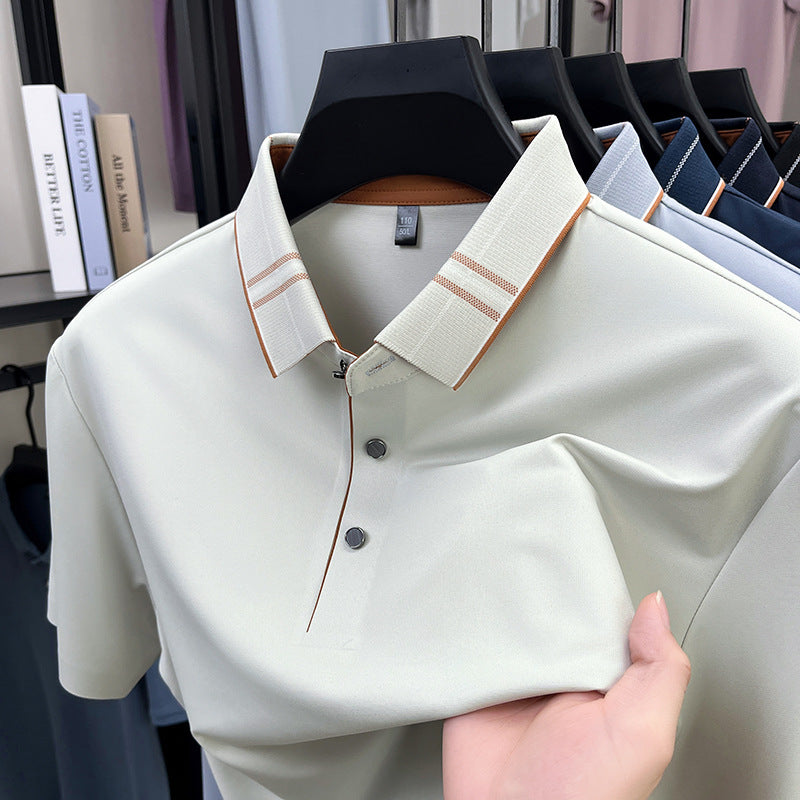 Men's Summer Mulberry Silk Solid Color Breathable Polo Shirt