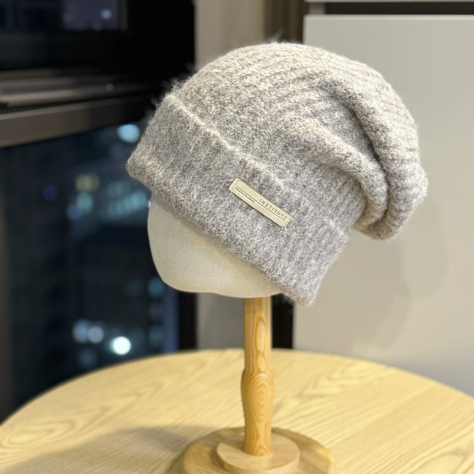 Plain Wool-Lined Loose Knit Hat Women Men Large Head